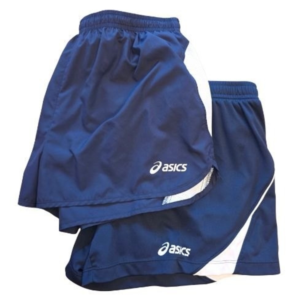 2 Pair Asics S/M Womens Navy Blue Running Shorts White Mesh Side Panels Athletic